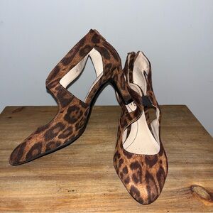 Life Stride Brown Leopard Print Heels with Ankle Strap